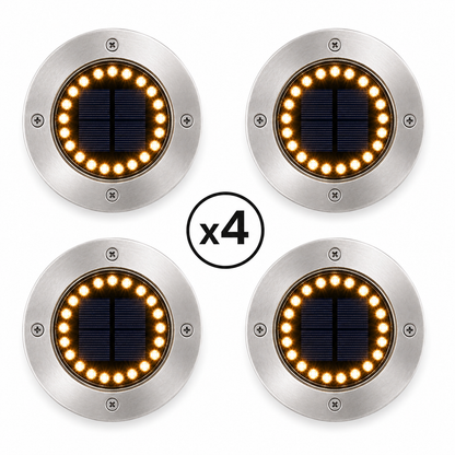 Lot de 4 spots solaires jardin inox 20 LED blanc chaud