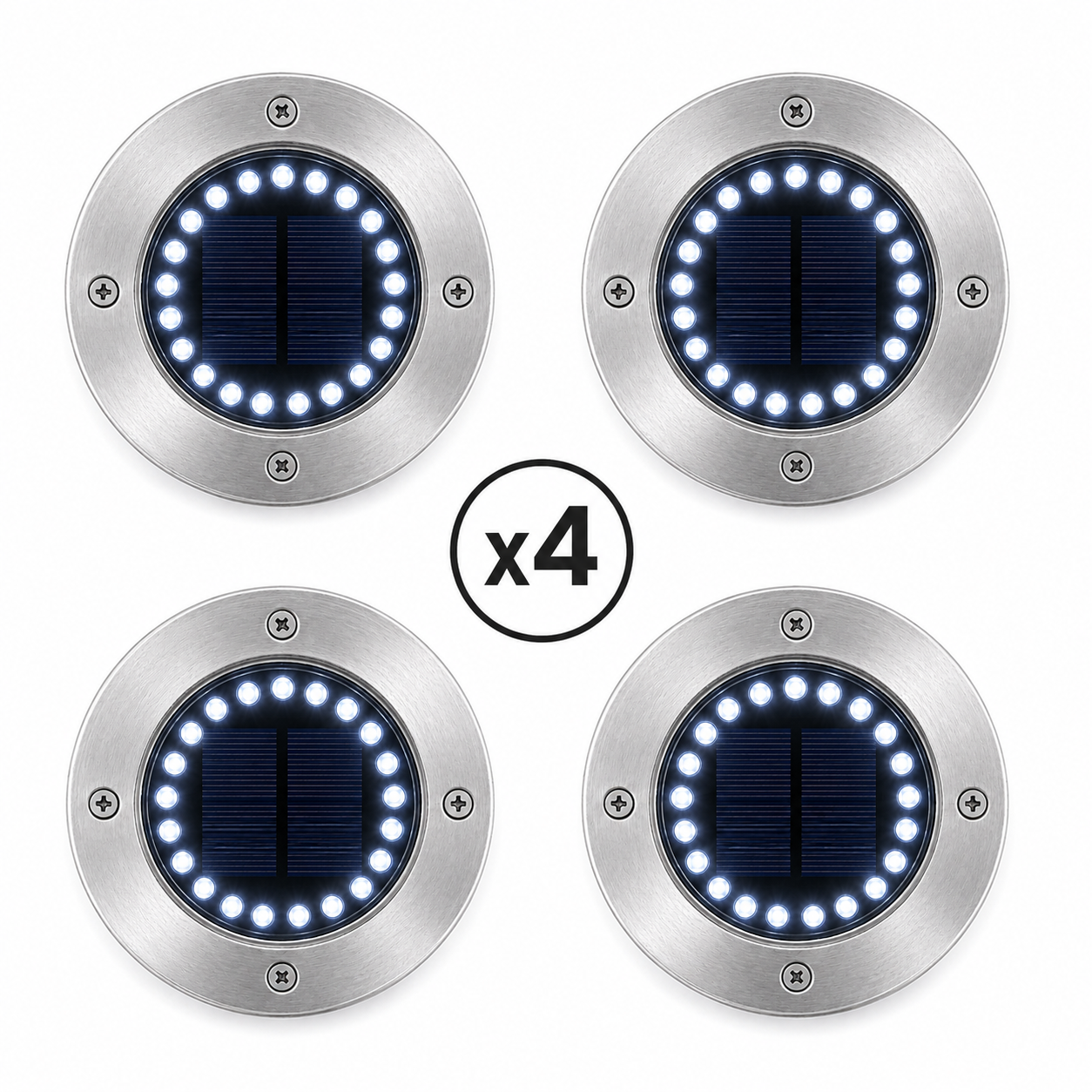 Lot de 4 spots solaires jardin inox 20 LED blanc froid