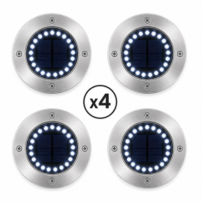Lot de 4 spots solaires jardin inox 20 LED blanc froid