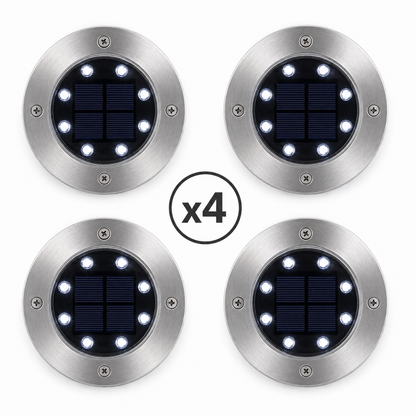 Lot de 4 spots solaires jardin inox 8 LED blanc froid