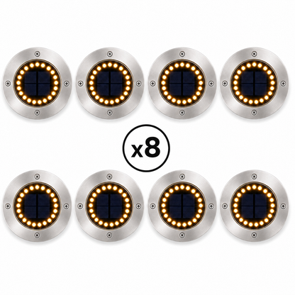 Lot de 8 spots solaires jardin inox 20 LED blanc chaud
