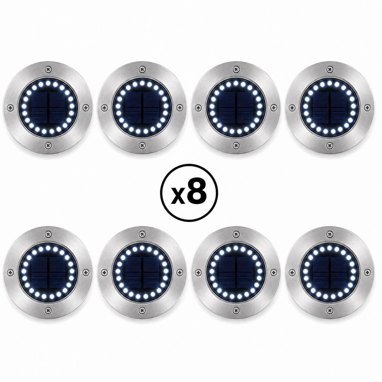 Lot de 8 spots solaires jardin inox 20 LED blanc froid