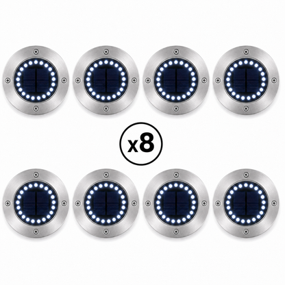 Lot de 8 spots solaires jardin inox 20 LED blanc froid