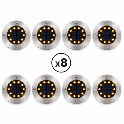 Lot de 8 spots solaires jardin inox 8 LED blanc chaud