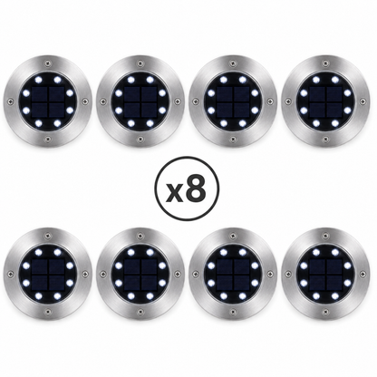 Lot de 8 spots solaires jardin inox 8 LED blanc froid