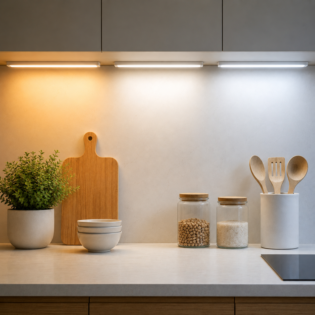Choisissez entre blanc chaud, neutre ou froid avec la barre LED LUMO FLEX. Éclairage moderne pour cuisine, dressing, bureau ou placard avec installation facile.