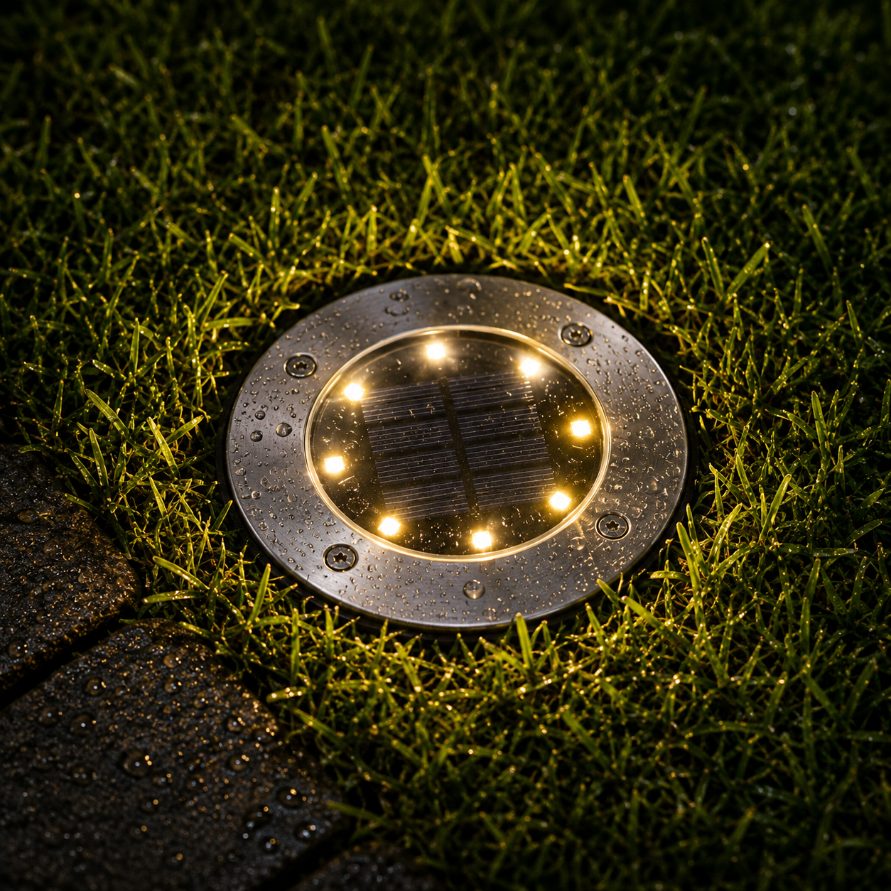 spots LED solaires disques allée jardin nuit pack 4