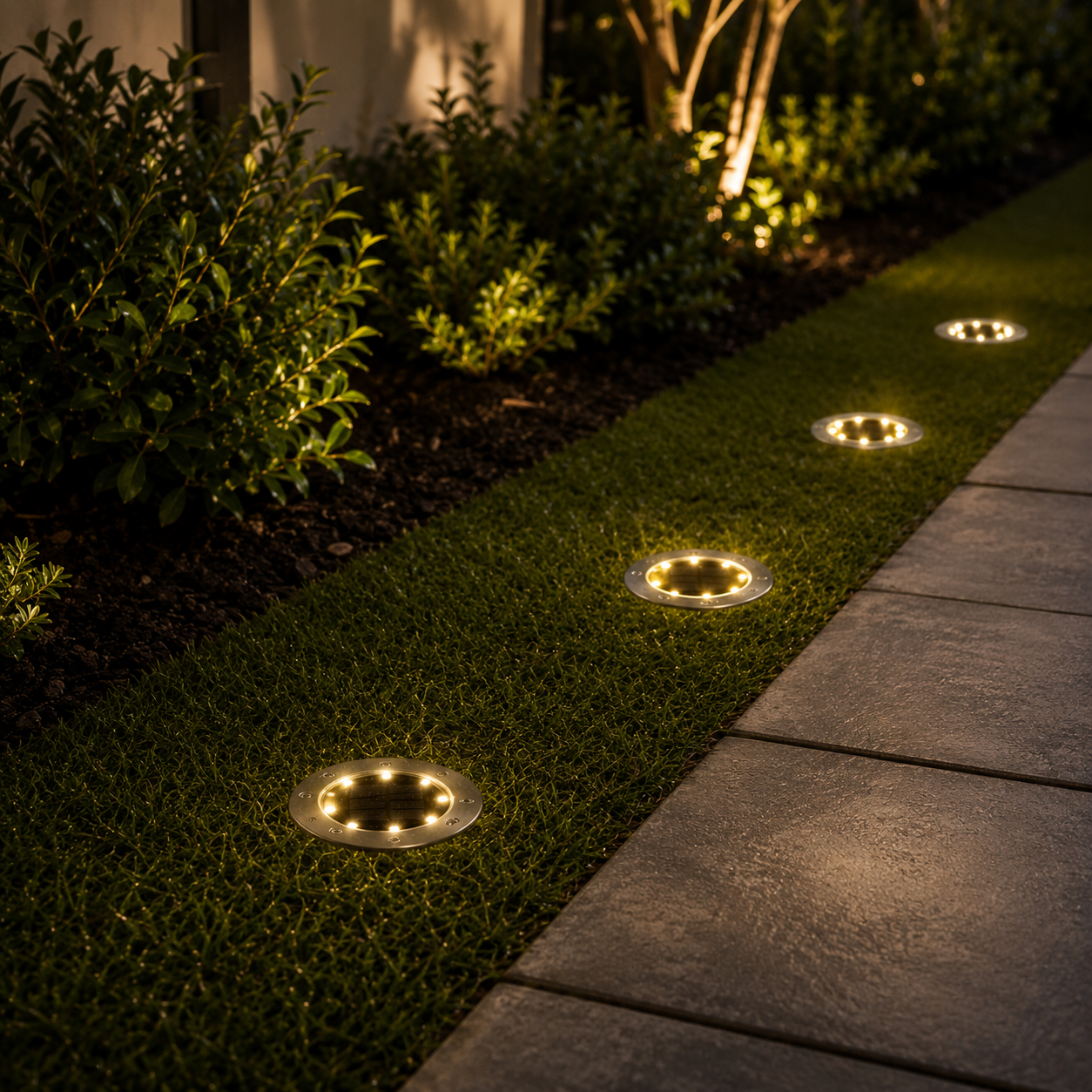 spot solaire disque enterré herbe LED warm white nuit