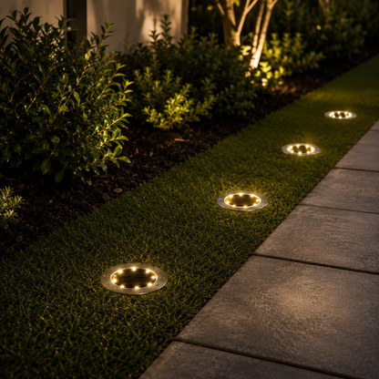 spot solaire disque enterré herbe LED warm white nuit