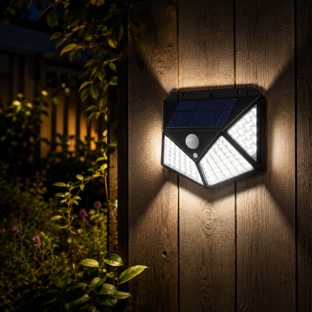 lampe solaire 4 faces clôture jardin nuit éclairage automatique
